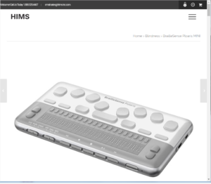 Zrzut ekranu strony firmy Hims prezentującej BrailleSense Polaris Mini