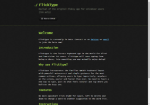 Zrzut ekranu - strona aplikacji FlickType