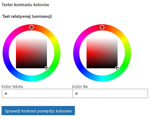 Tester kolorów na stronie administracyjnej wtyczki.